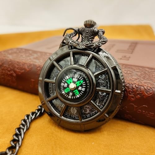 Men’s Retro Multifunctional Pocket Watch,Quartz Compass Gift Pocket