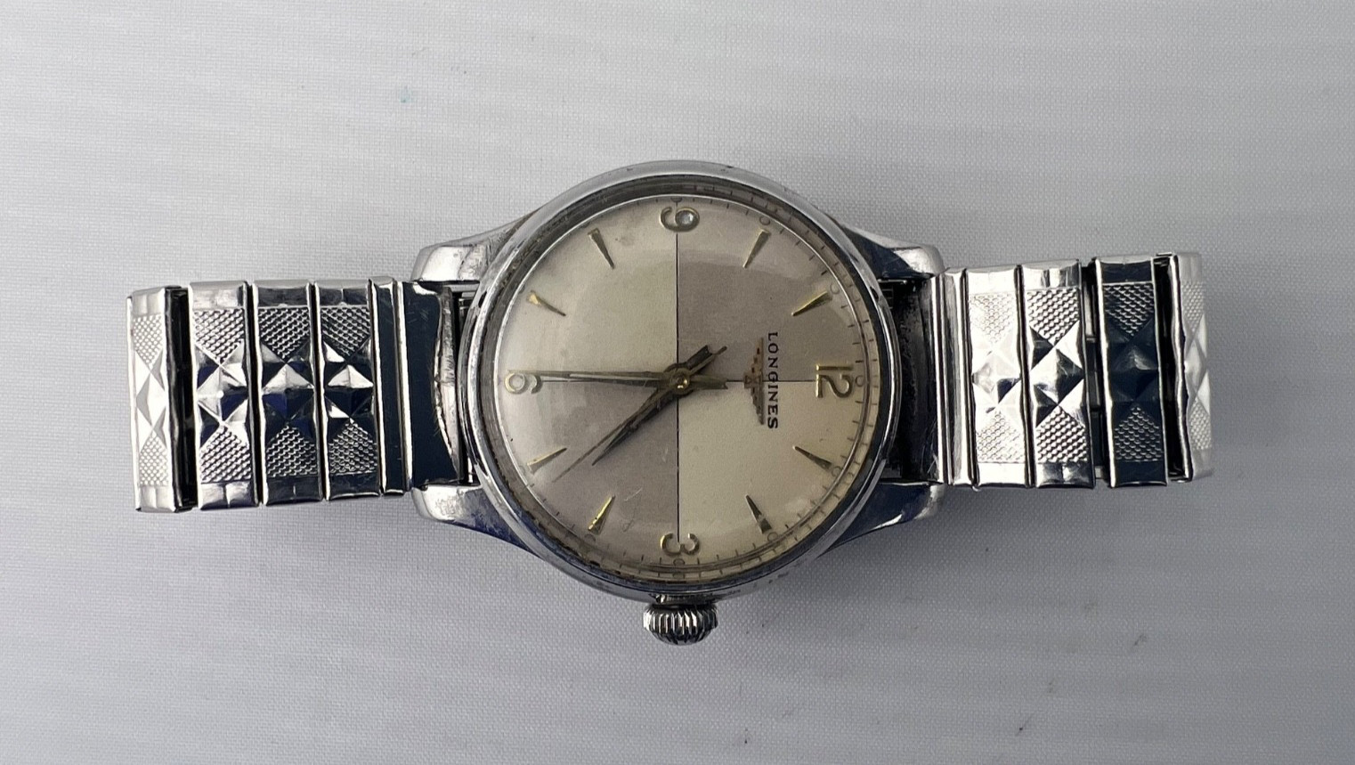 1942 LONGINES WW2 Era Watch, 12L Manual Movement, 2 Tone Dial, SS Case, Runs!