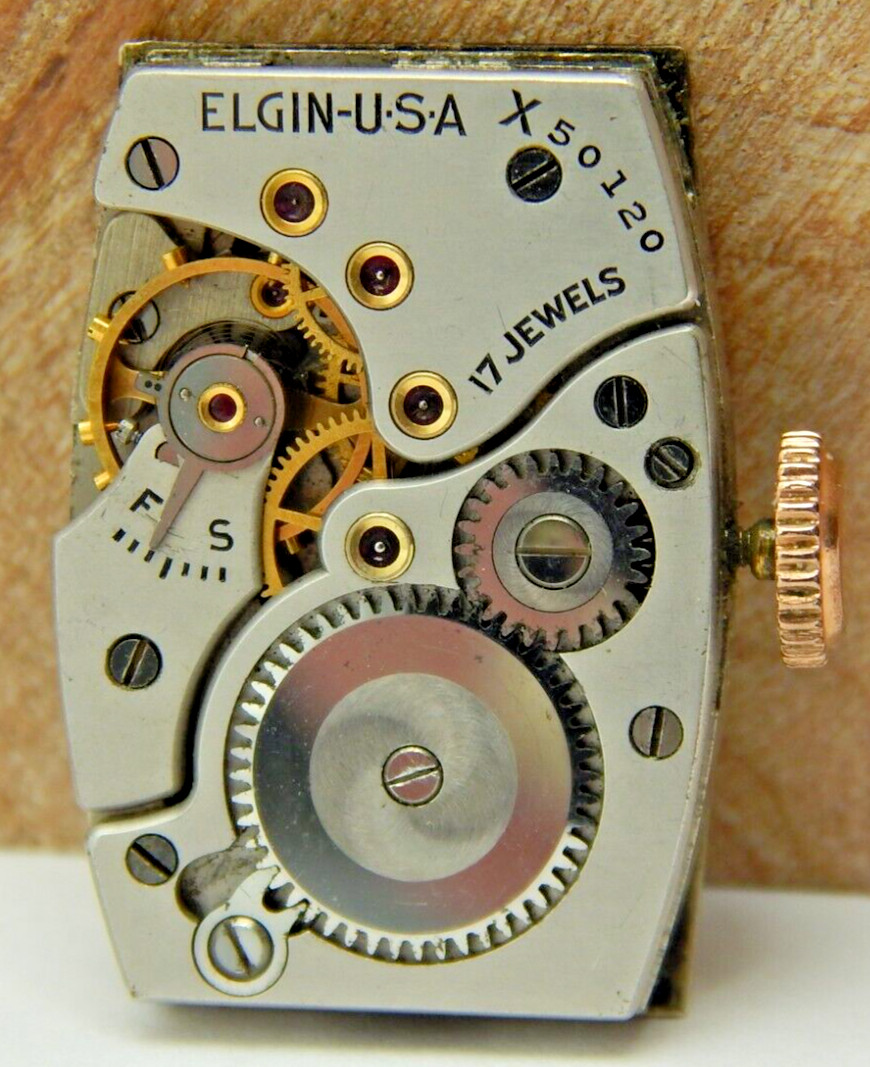 Vintage 1939 Elgin 537 17 jewel 15/0s wrist watch movement with dial and hands