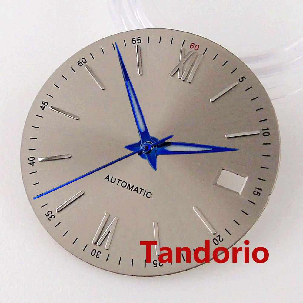 31mm Bliger Silver Blue Black Dial Hands Fit NH35A NH36A Movement Date Window