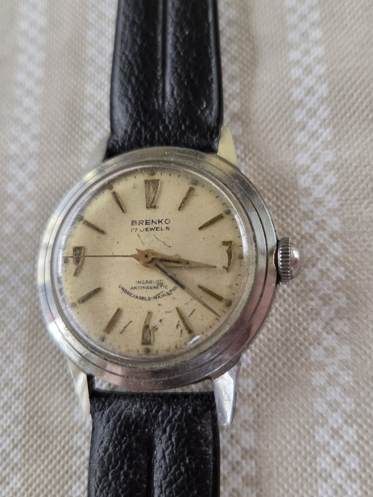 Vtg 1940/50’s Brenko Watch (Brenzikofer & Co.) 17j WW2? working VG New Vyl Band