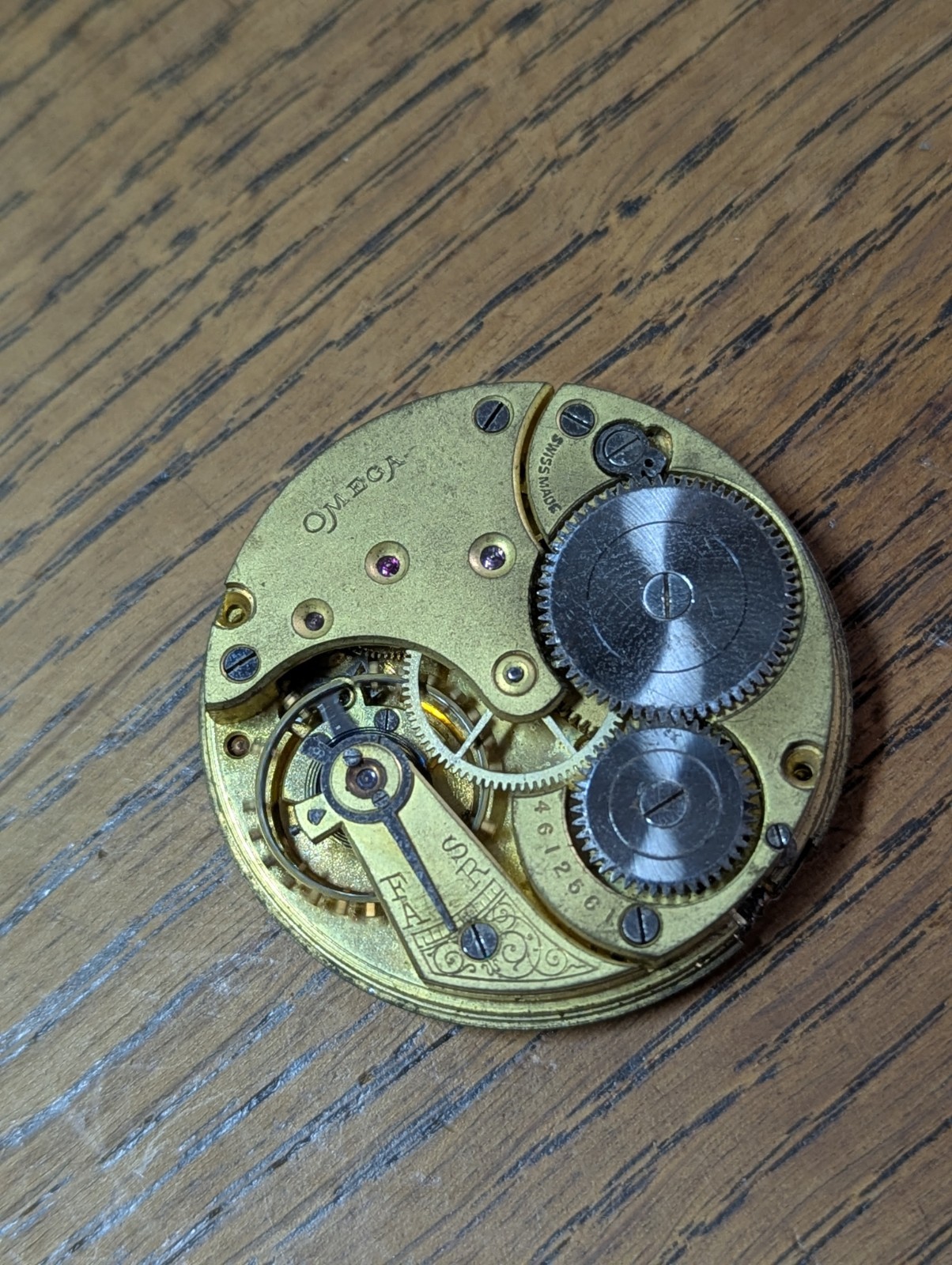 WWII Omega Military Pocket Watch Movement/Dial/Hands, Ticking to Restore #P678