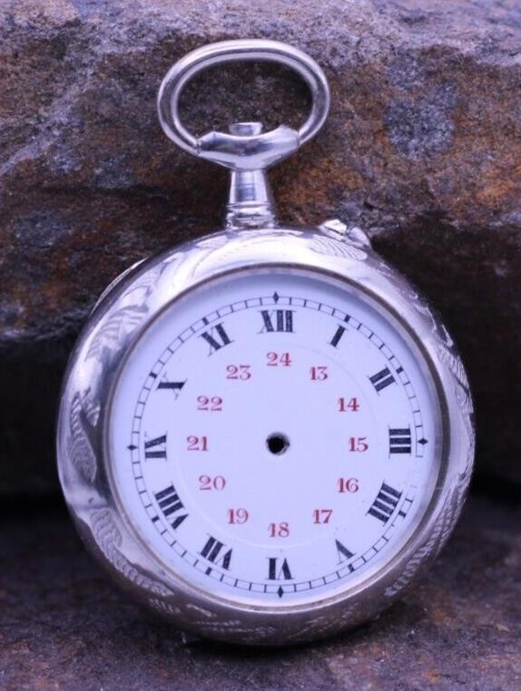 ARGENTAN LADIES SWISS POCKET WATCH FANCY CASE & DIAL 31.4mm DIAMETER NOS (EP)
