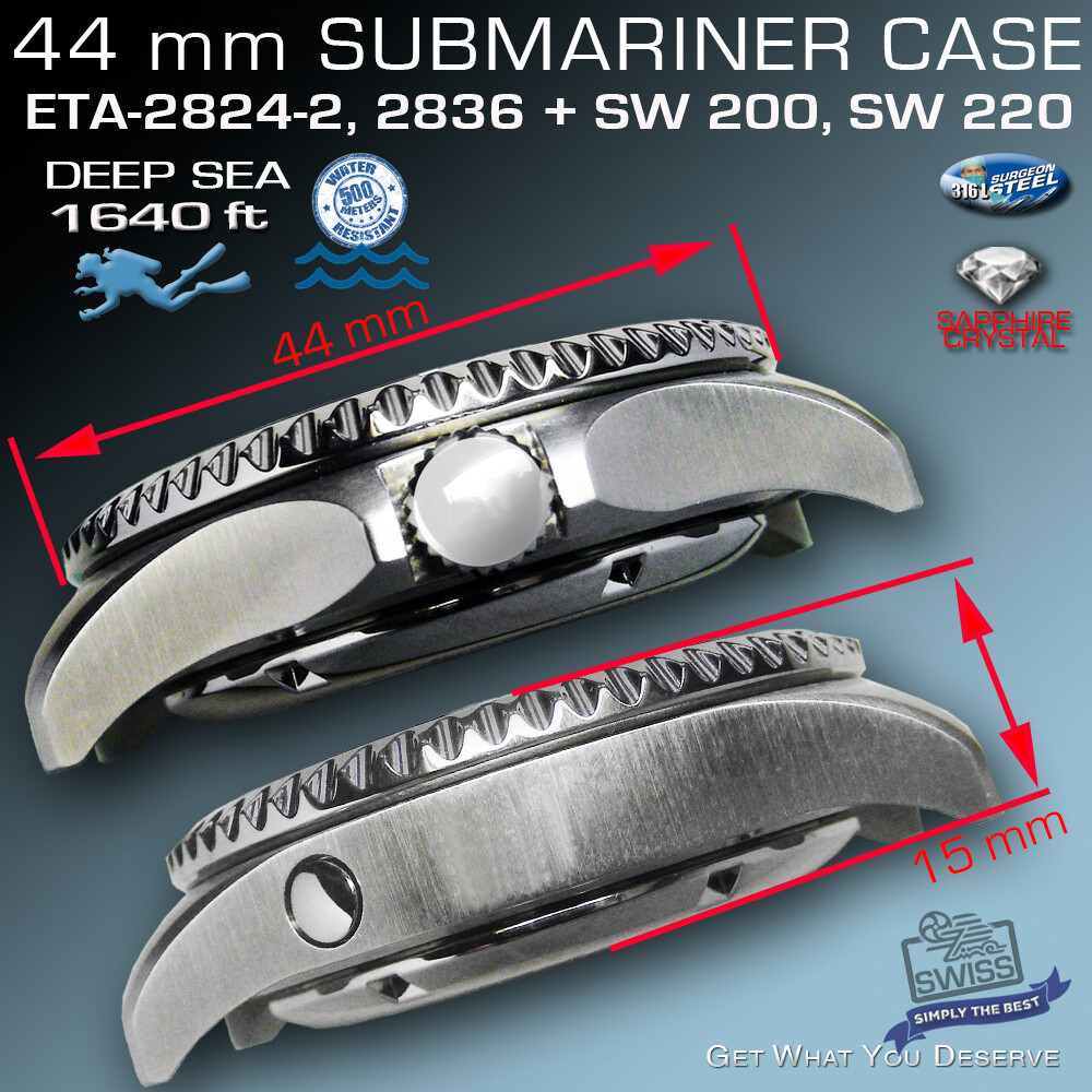 SET: CASE SUBMARINE 500M,1640 FT, ST-STEEL, DIAL/HANDS/BAND, FIT ETA2824/SW200