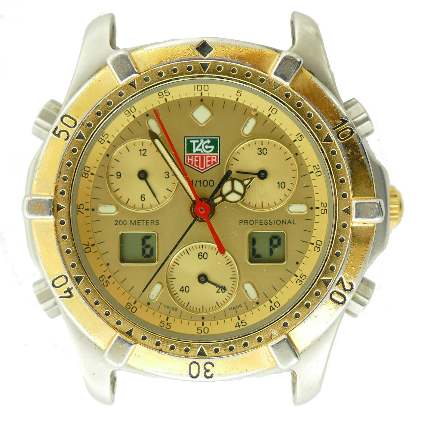 TAG HEUER 1/100 PROFESSIONAL CE1122 GOLD DIAL 2-TONE 38MM CHRONO WATCH HEAD