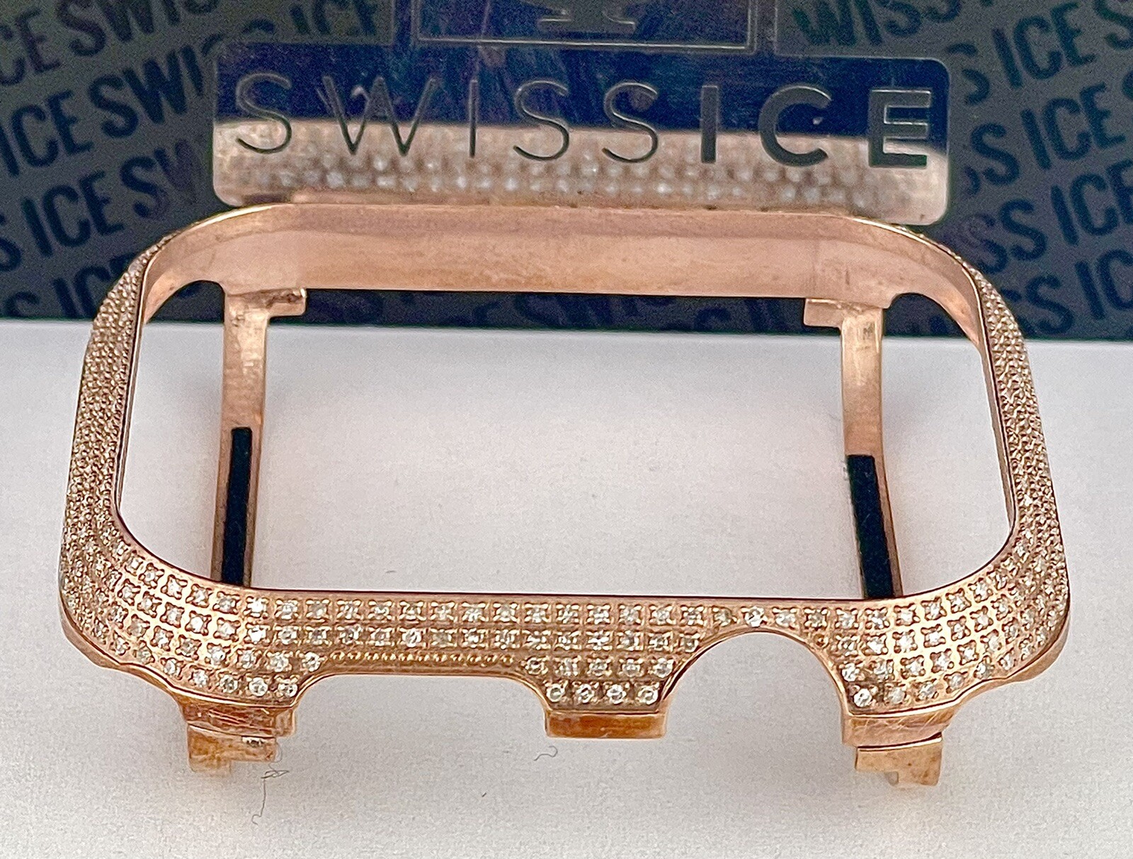 Custom Rose Gold Plated 1.5ct Genuine Diamonds Bezel/Case For Apple Watch 44mm