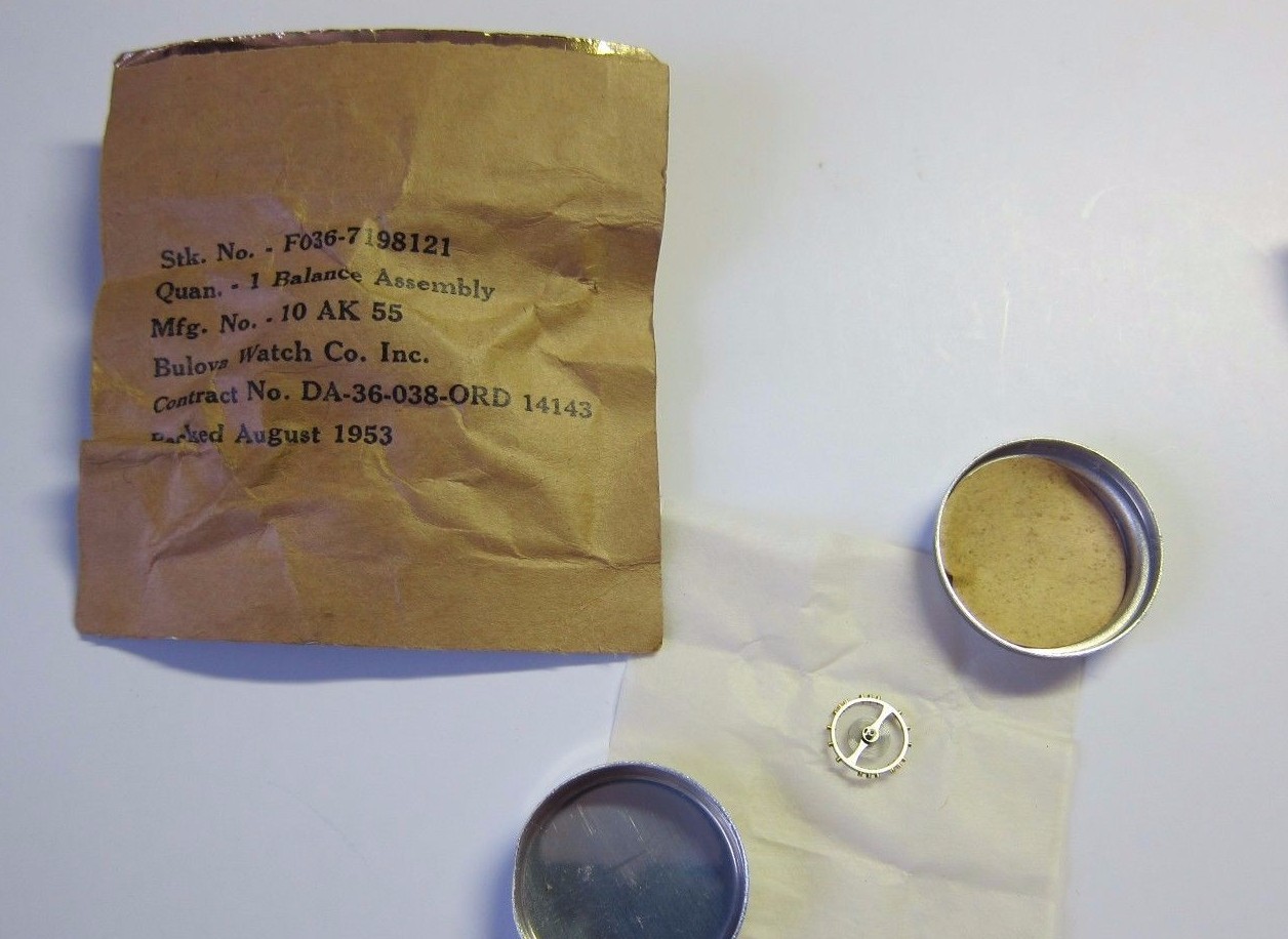 New Old Stock Military Bulova Balance complete for 10AK, New from 1953