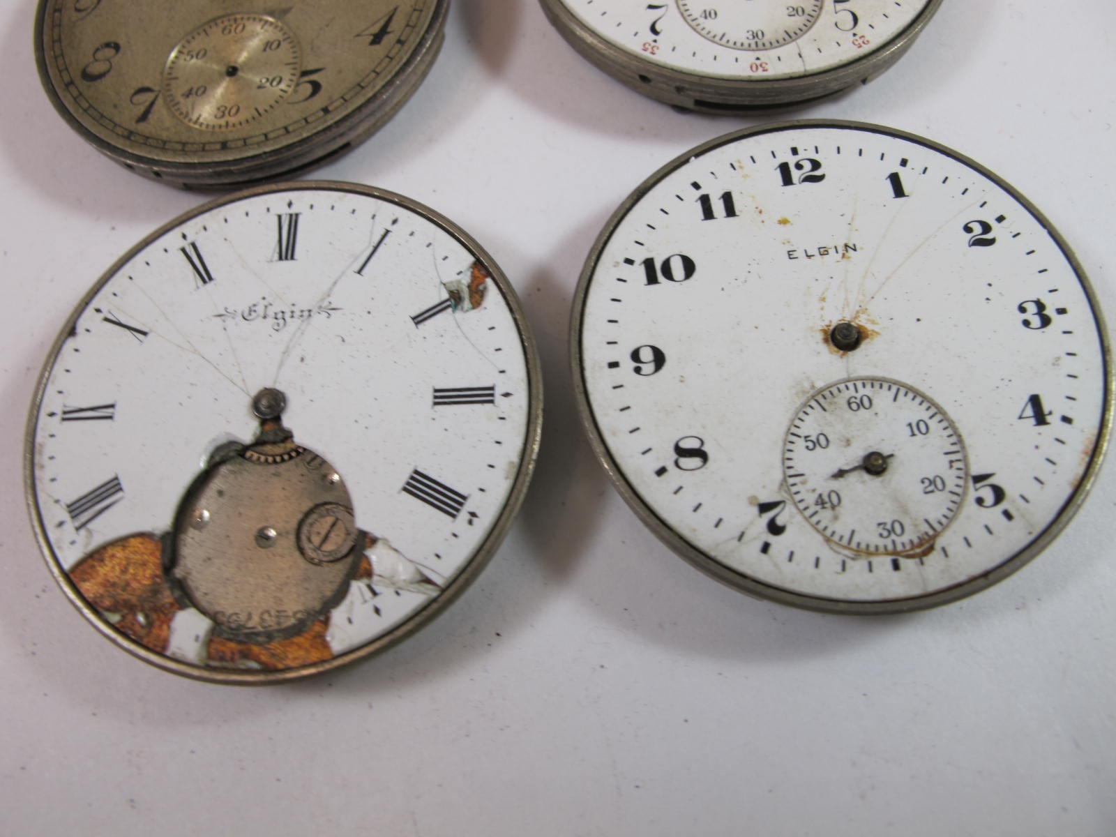 ELGIN 12 POCKET WATCH MOVEMENTS TWO HUNTER TWO OPEN FACE FOR PARTS
