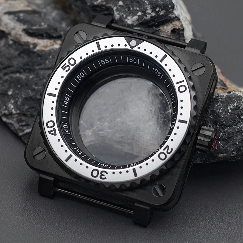 Steel Watch Case for NH35 NH36 NH34 Black Square Sapphire Glass Mod Parts New