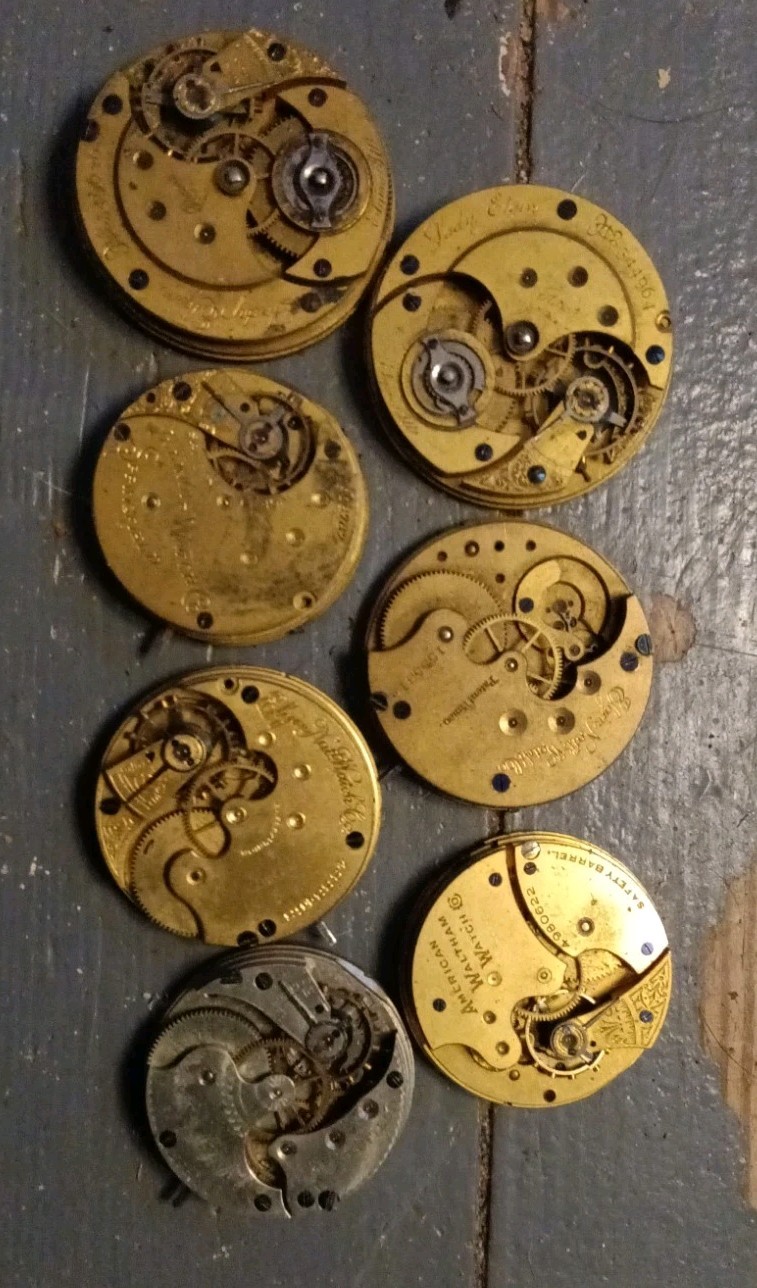 Vintage Lot Of 15 Pocket Watch Movements Waltham Elgin