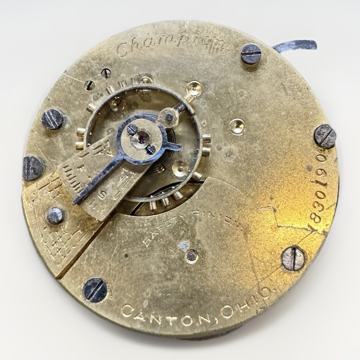 Vtg Hampden Champion 18s 7j Hunting Pocket Watch Movement, Staff👌 Parts Repairs
