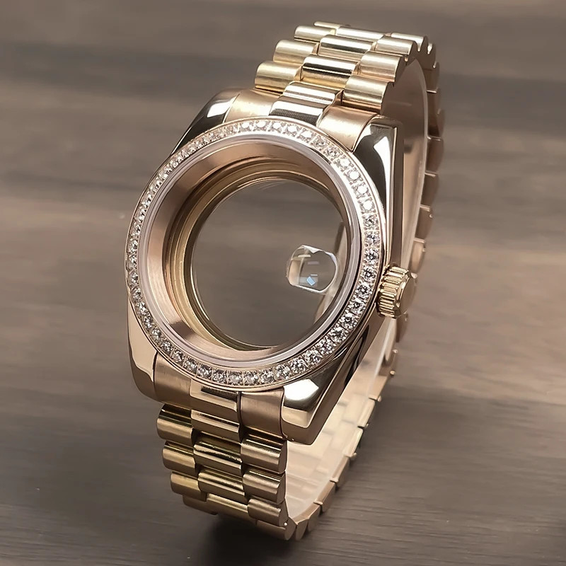 36mm / 39mm NH35 Watch Case DJ Diamond Bezel Rose Gold Stainless Steel Sapphire