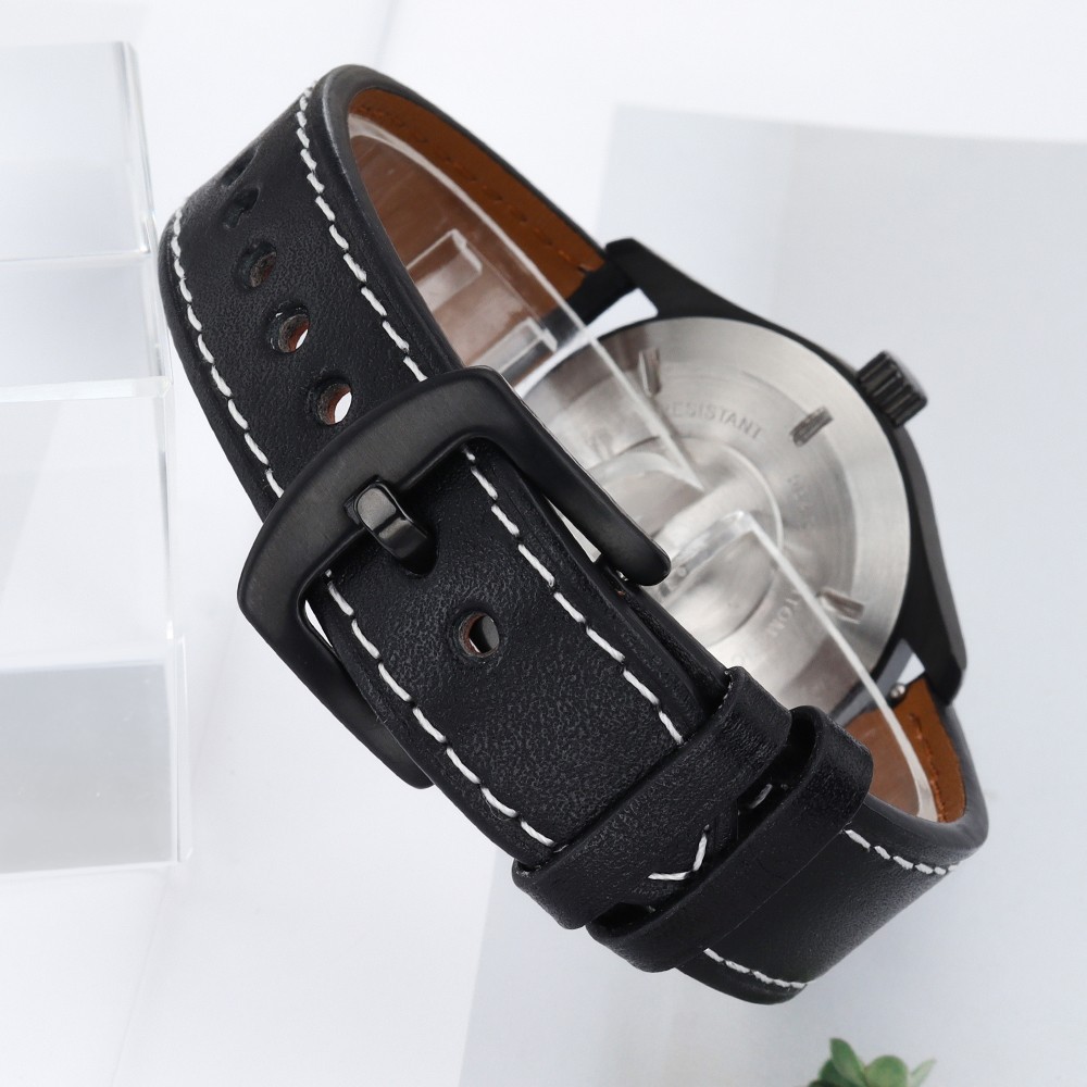 Aviator Watch Case PVD Black 40mm+Calfskin Band For Seiko NH35 ETA 2824 Movement