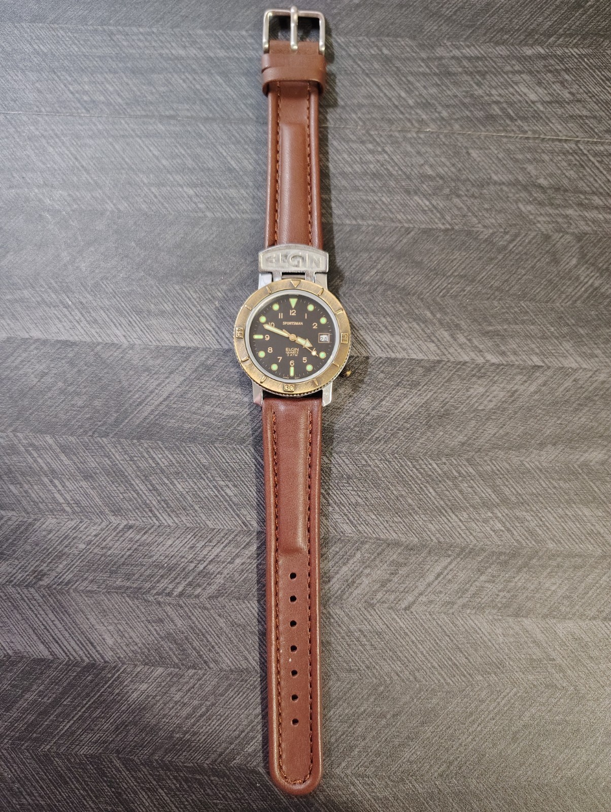 Men’s Vintage NOS Elgin Sportsman Watch With Unique Metal Strap Connector,35mm