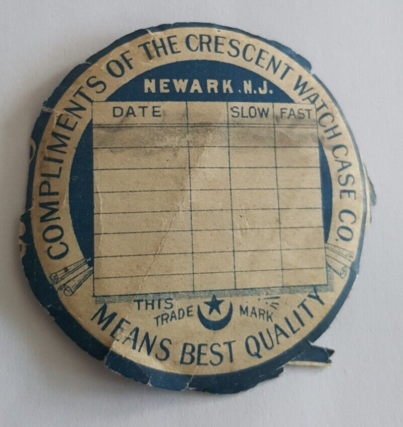 1907 Crescent Watch Case Co Paper Calendar Repair Insert Newark N.J.