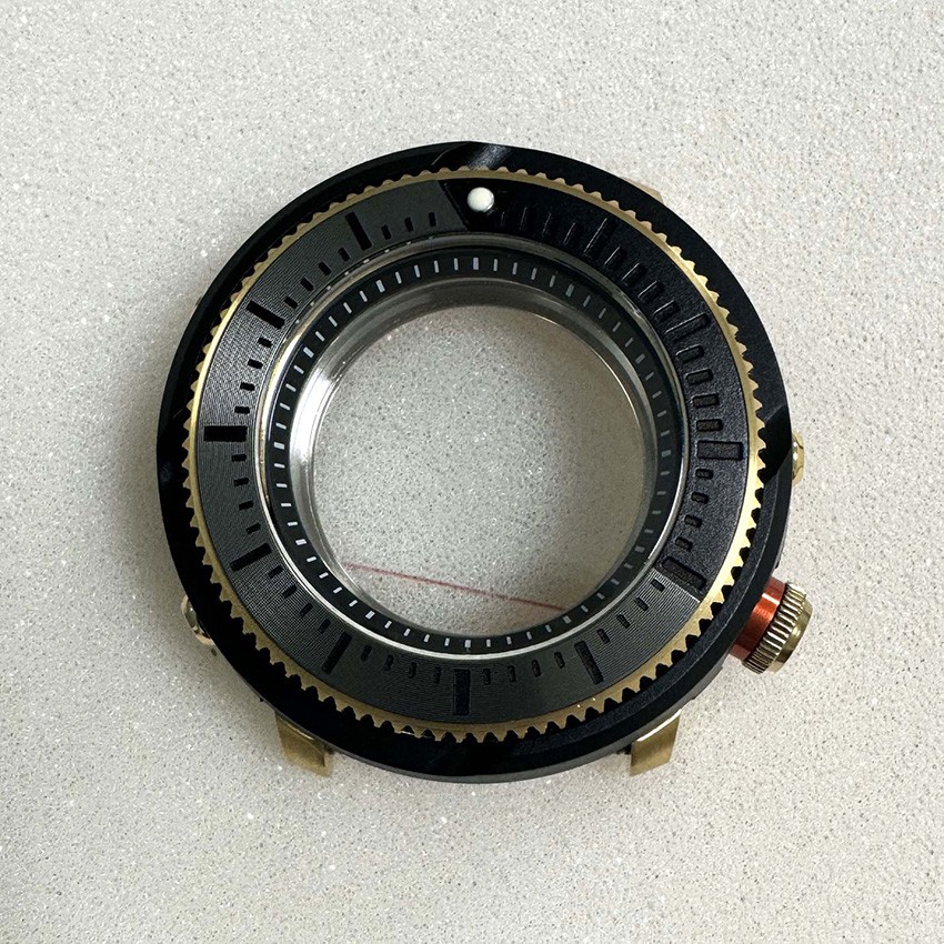 45mm Black Gold Steel Watch Case Mineral Glass for NH35/4R36 Automatic Movement