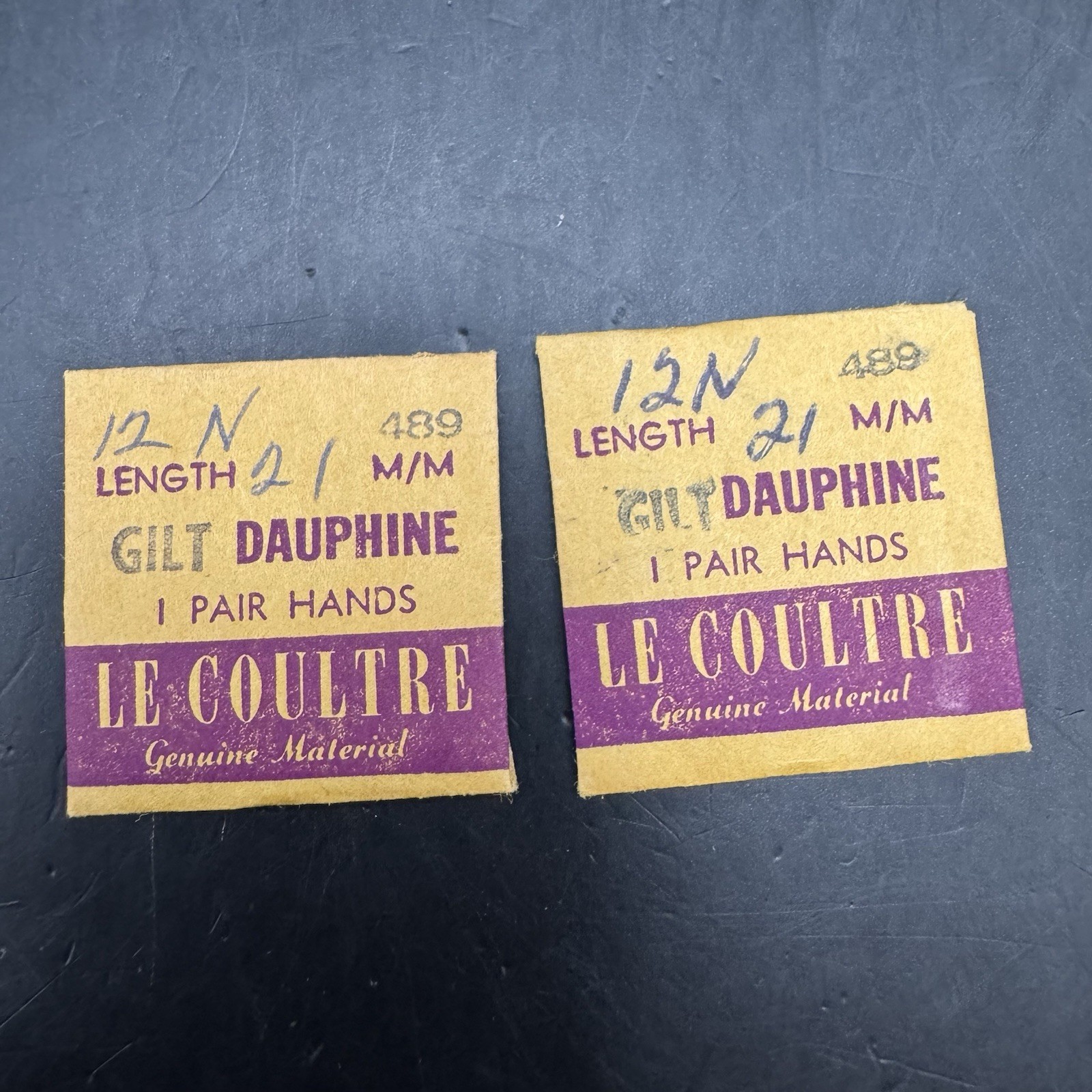 NEW Genuine Vintage LeCoultre Cal. 489 Gold Gilt Dauphine Hands 12N 21mm PAIR
