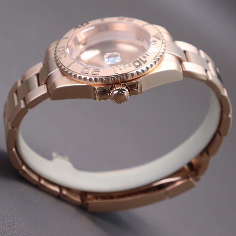 40mm Rose Gold Watch Case+Oyster Bracelet Stainless Steel Sliding Lock Buckle