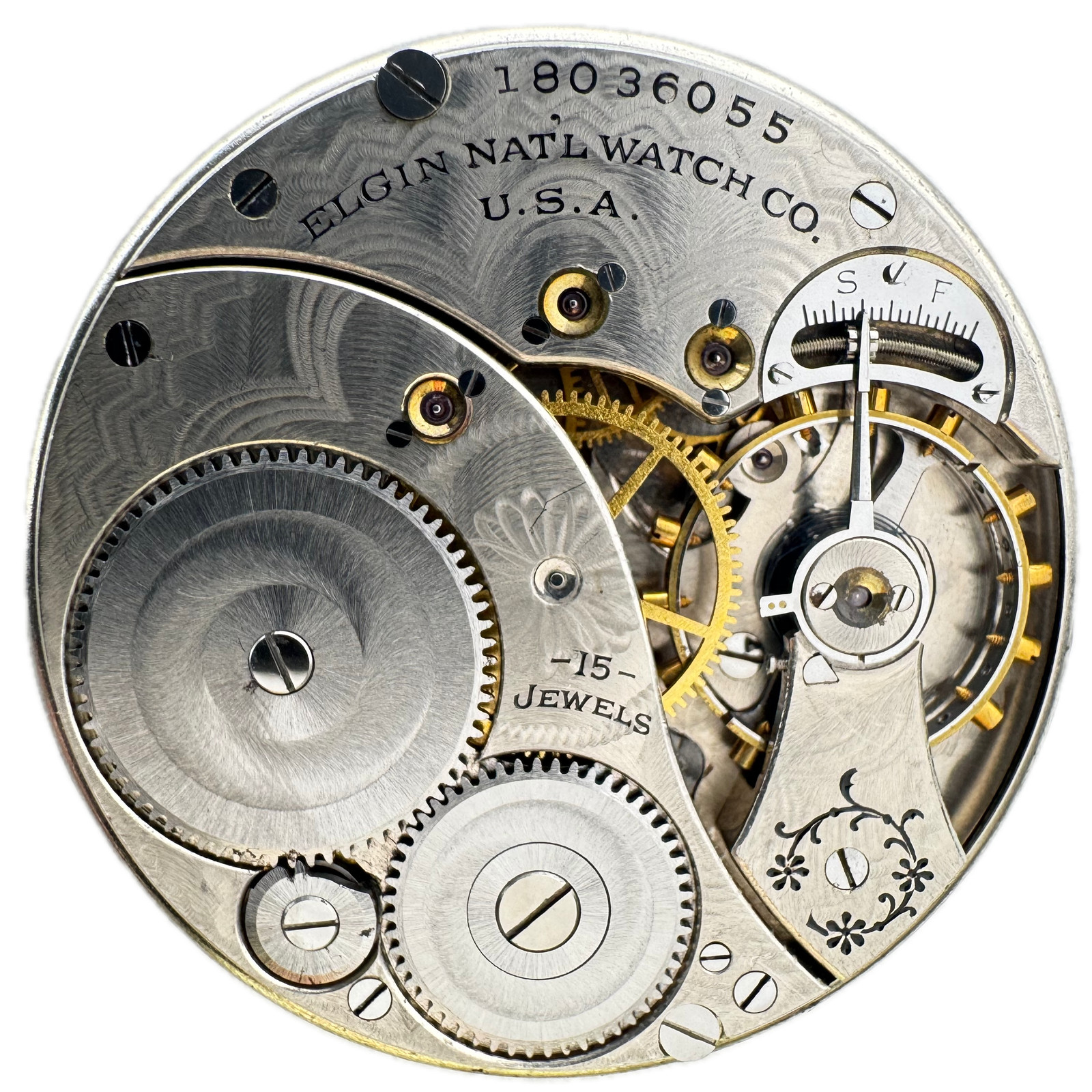 Antique 12s 1915 Elgin Enamel Dial Mechanical Pocket Watch Movement 315 USA 15J