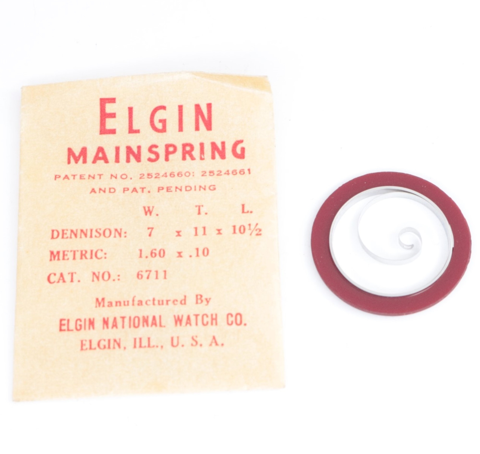 Elgin Wristwatch Mainspring cat no. 6711 – MX1526