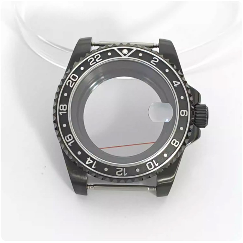 40mm PVD Black Steel Watch Case Sapphire Crystal for NH35 NH36 Watch Movement