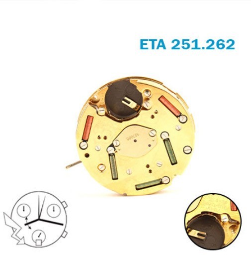 ETA Swiss Movement 251.262- Chronograph-White Date Disk At 6- 6 Hands-27 Jewels.