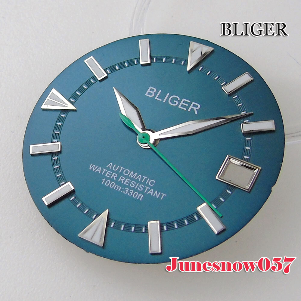 Bliger Blue/White Watch Men Dial Green Lume 29MM Fit NH35A NH36A SKX SRP