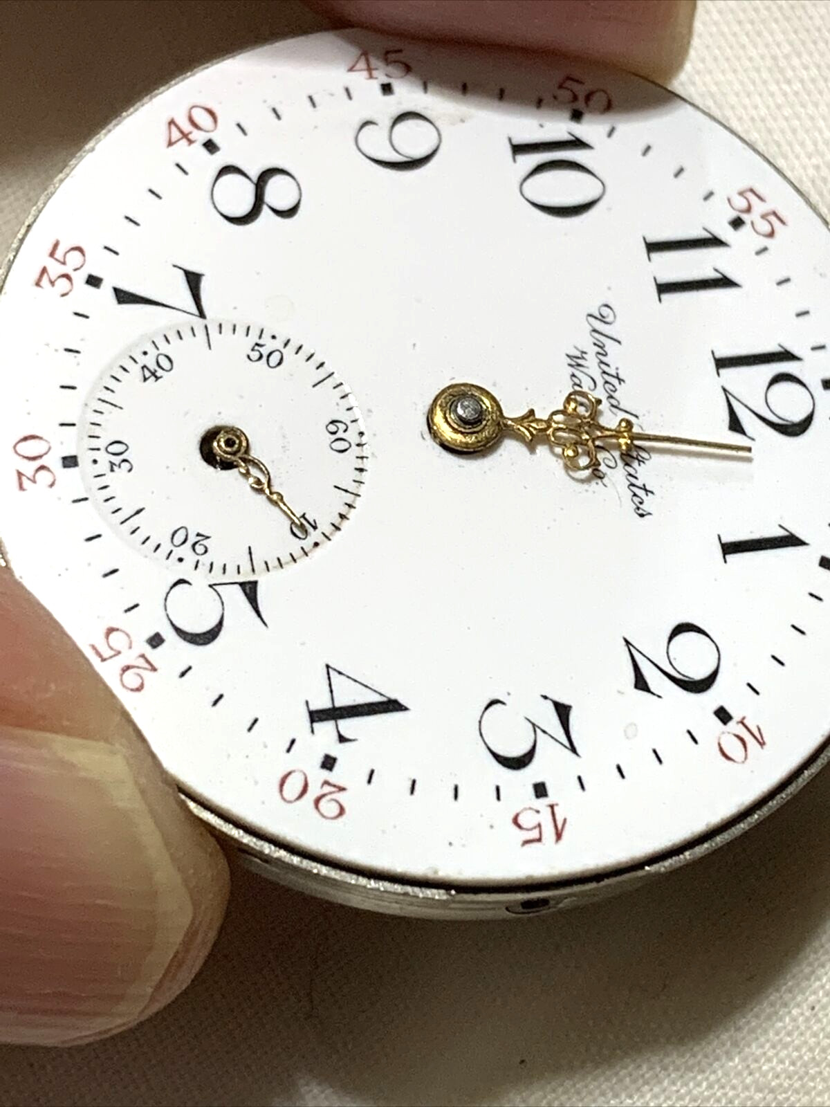 United State Watch Co. New York Pocket Watch Movement White Dial Gold Hands 0