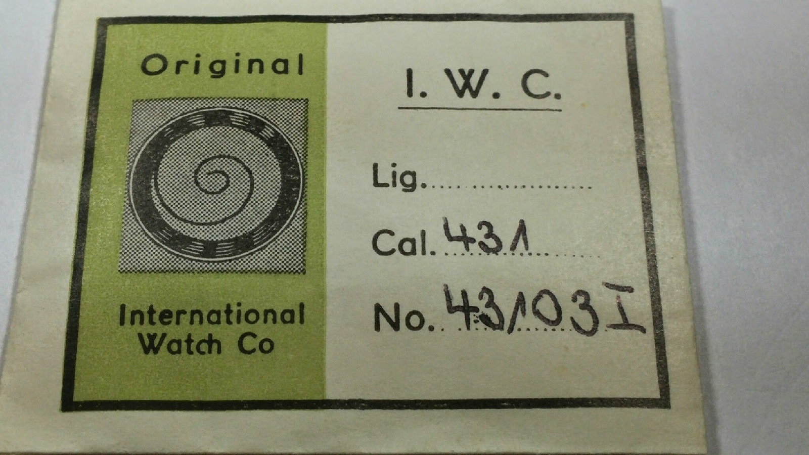 IWC INTERNATIONAL 431,432 ORIGIN MAINSPRING PART 431031, watch part