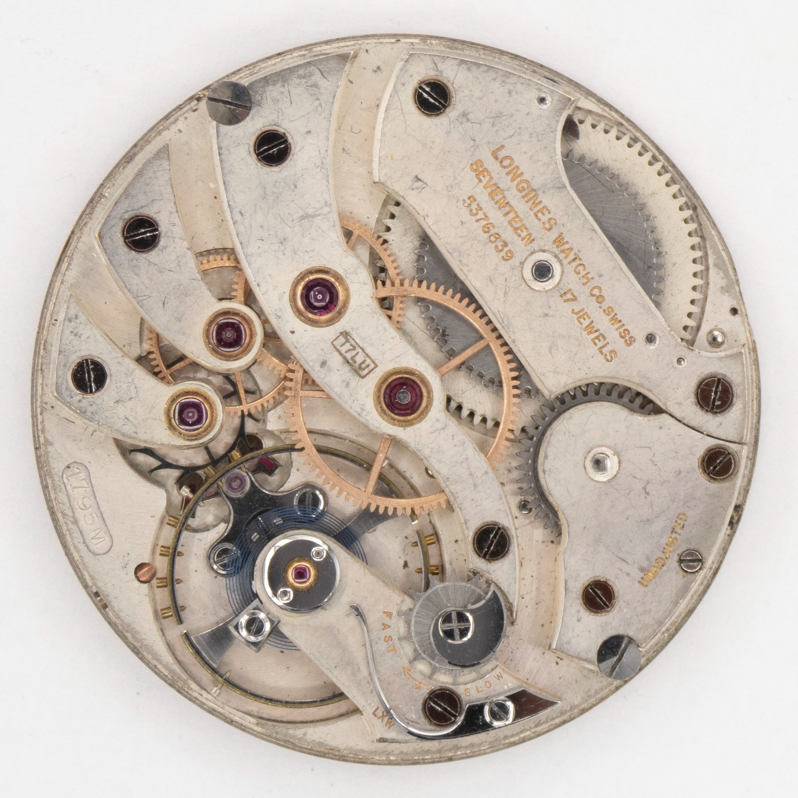 Longines Caliber 17LU 17.95M 17-Jewel Antique Pocket Watch Movement, Runs