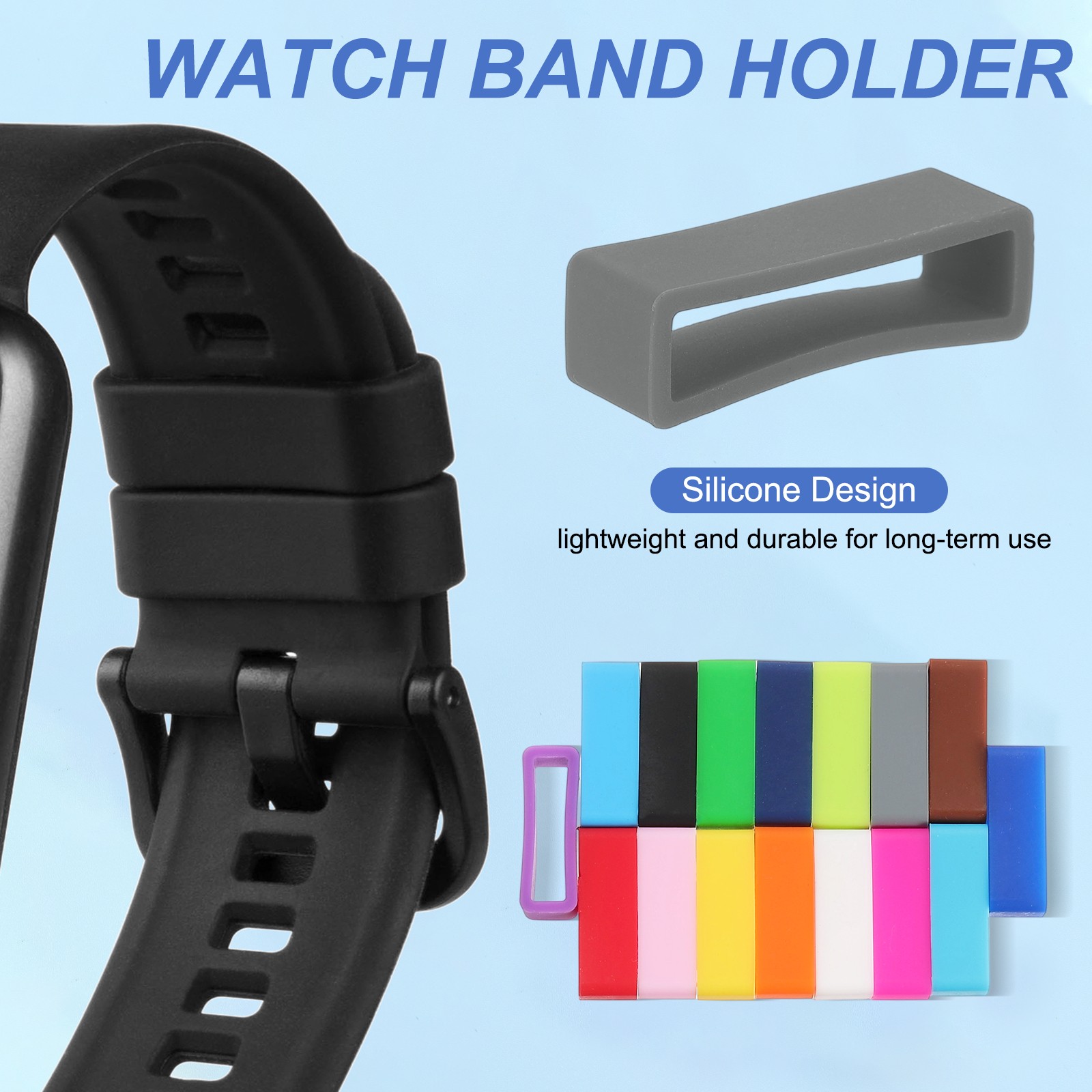 6 Pcs 26mm Gray Watch Band Holder Loop Silicone for Watch Band Strap Keeping