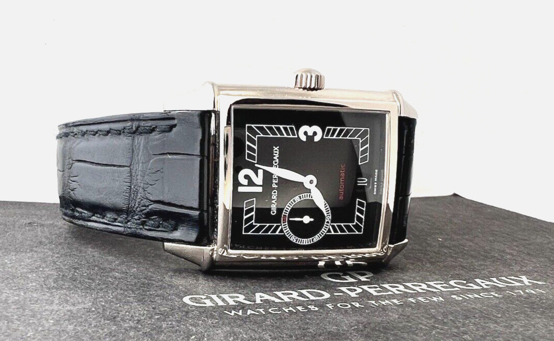 Girard Perregaux Watch 1945 Vintage 18k White Gold Ref 2596 Black Dial Art Deco