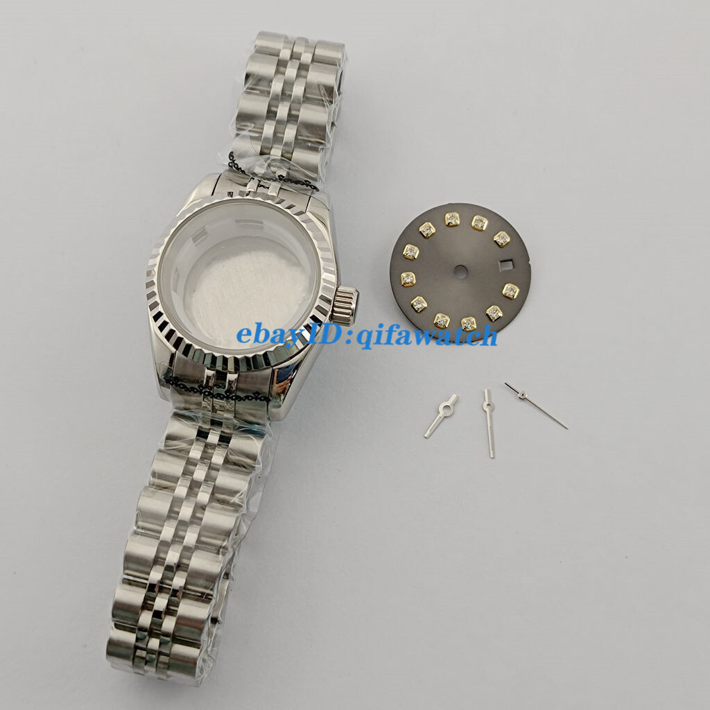 26mm silver woman watch dial hands case sapphire glass fit NH05 NH06 movement