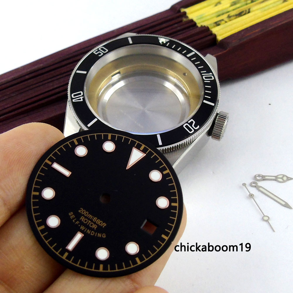 41MM Black Bezel Silver Case+Hands+Dial Fit For MIYOTA 8215 8205 821A Movement