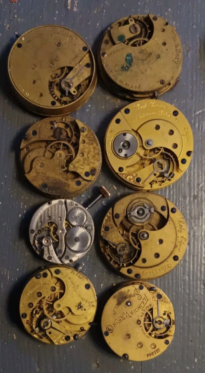 Vintage Lot Of 15 Pocket Watch Movements Waltham Elgin