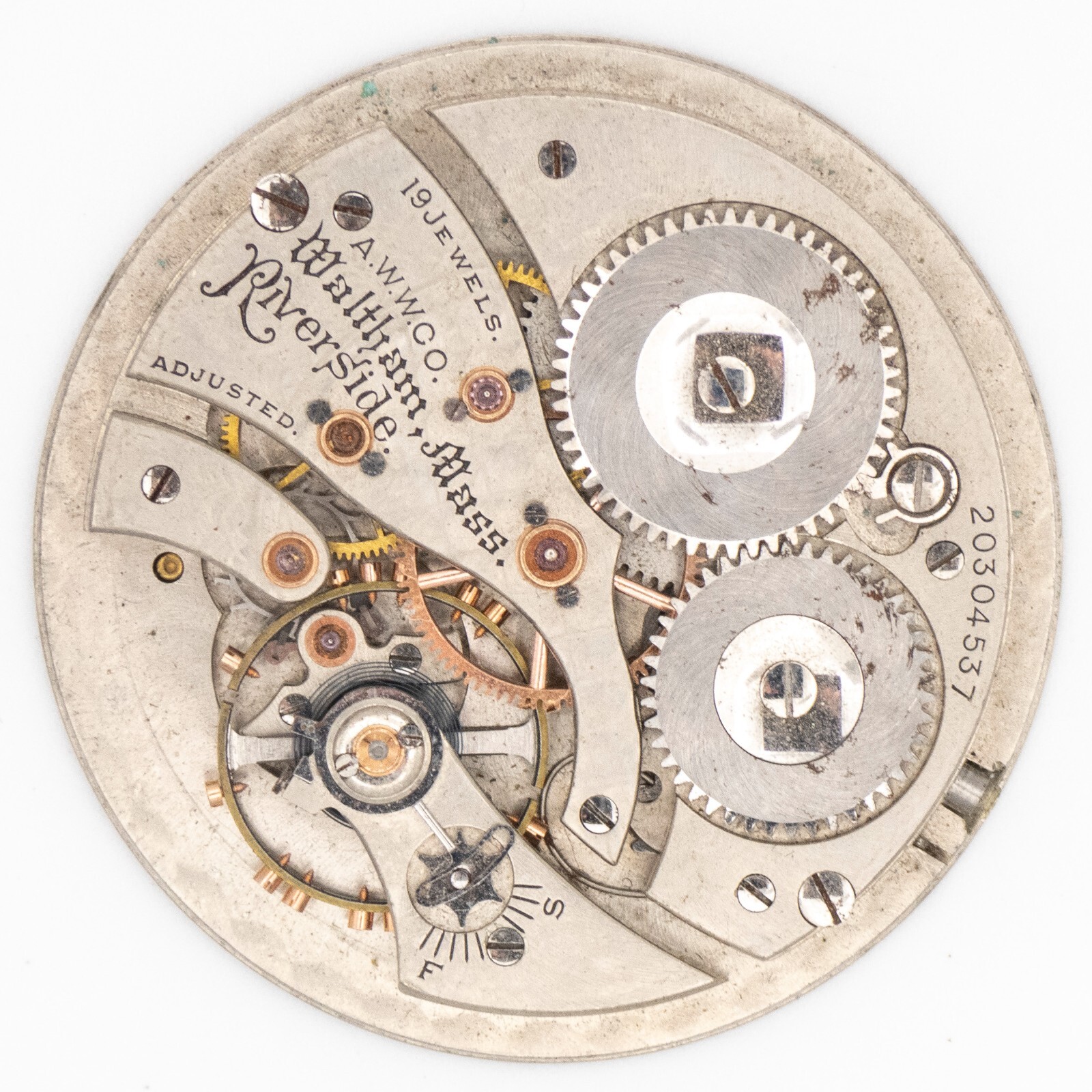 Waltham Riverside Colonial Series 14-Size 19-Jewel Antique Pocket Watch Movement