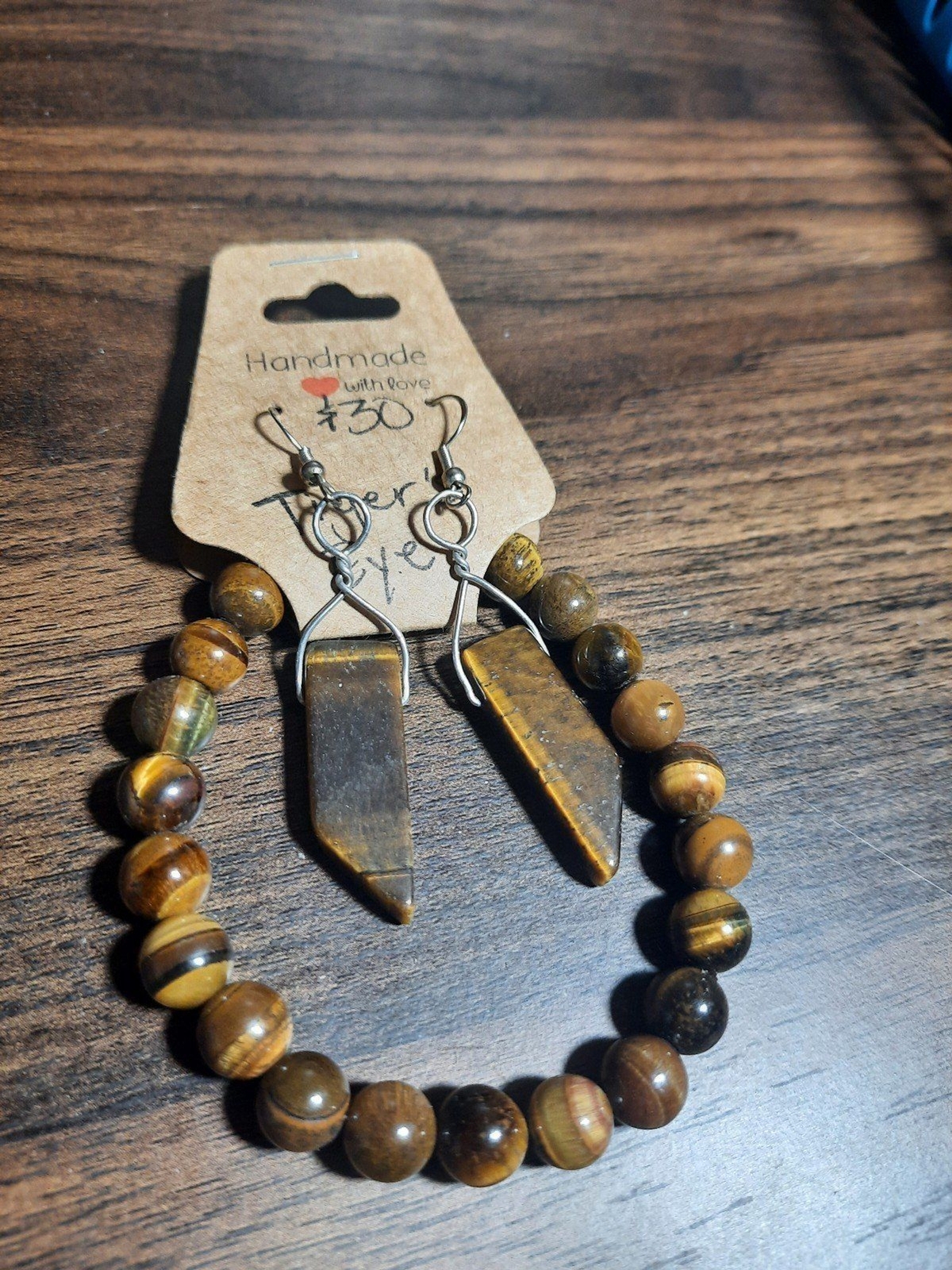 Tiger’s Eye Crystal handmade S925 earrings and bracelet set