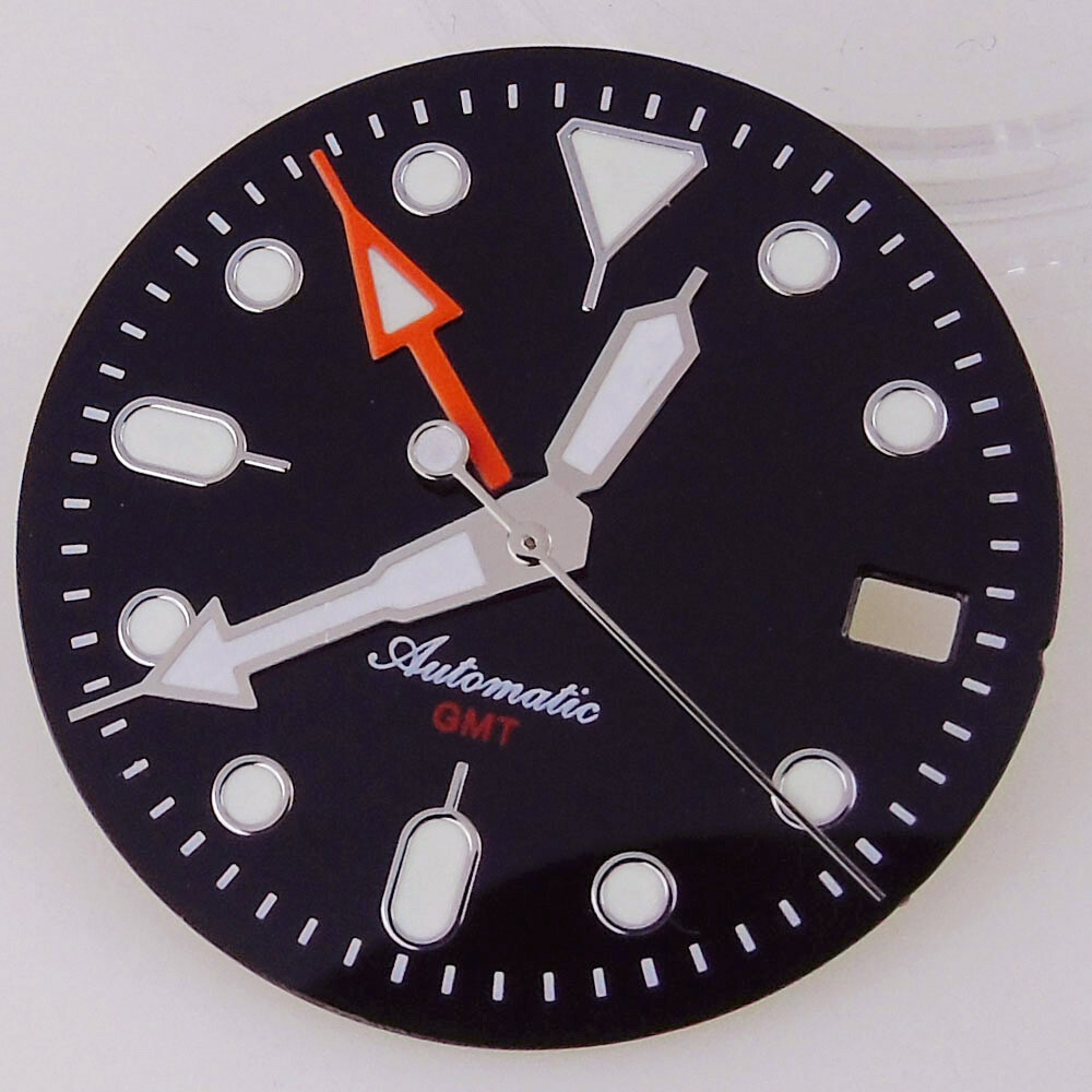 29MM Black/Orange scale Dial luminous Hands Fit NH34 GMT Automatic Date Window