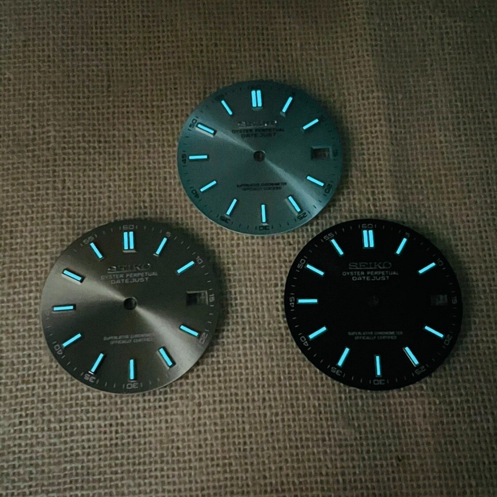 28.5mm Watch Dial Blue Green Luminous For Seiko NH35 NH36 Movement Diary Dials