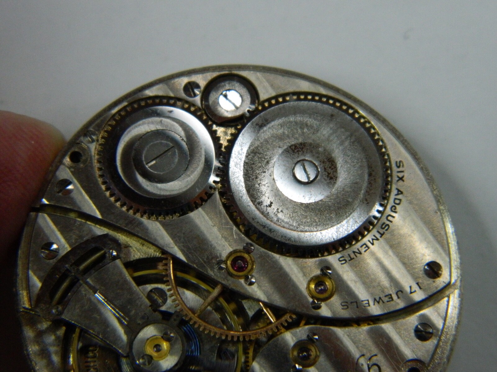 VINTAGE 1928 ELGIN GM WHEELER #4 17J 6AP 12S POCKET WATCH MOVEMENT DIAL – RUNS