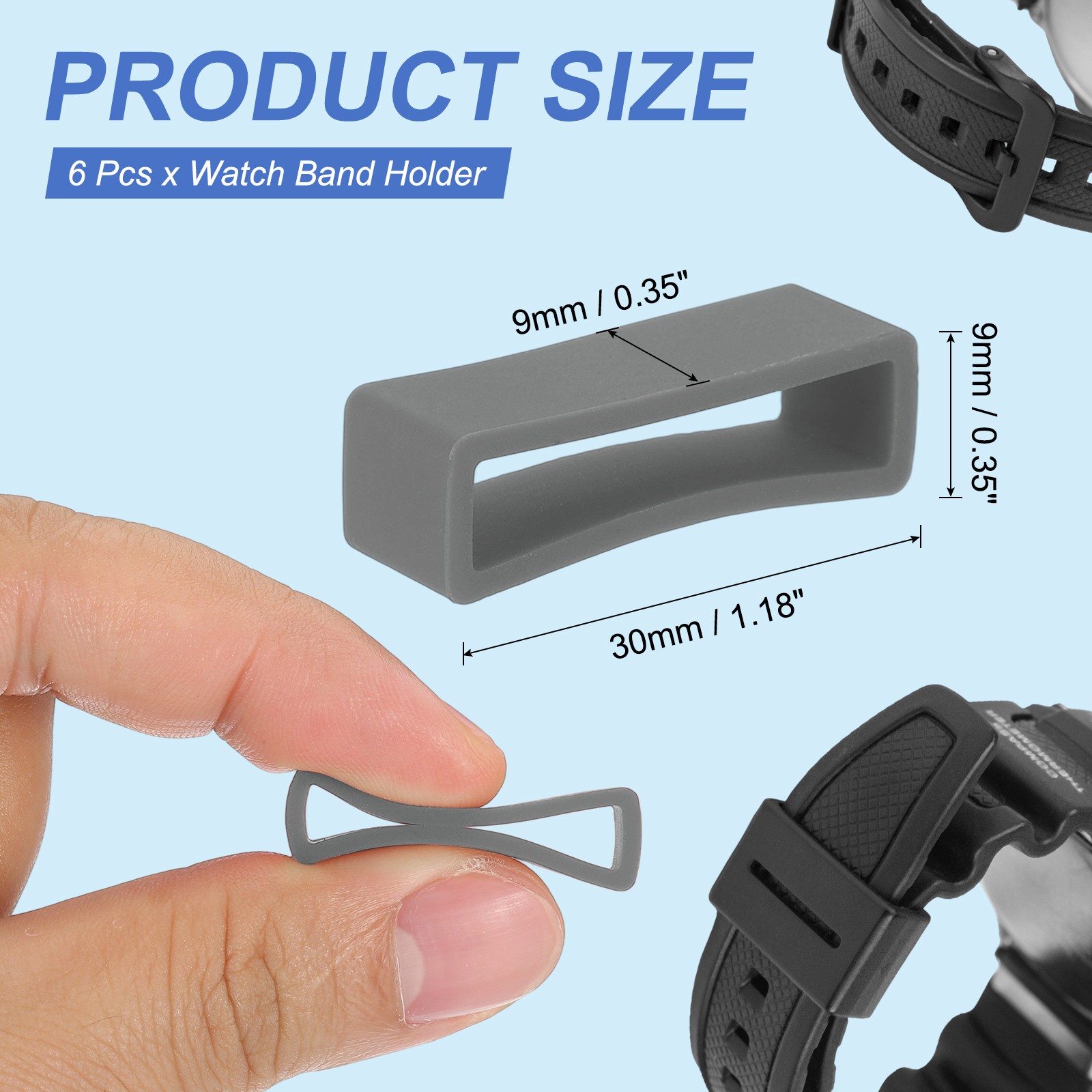 6 Pcs 26mm Gray Watch Band Holder Loop Silicone for Watch Band Strap Keeping