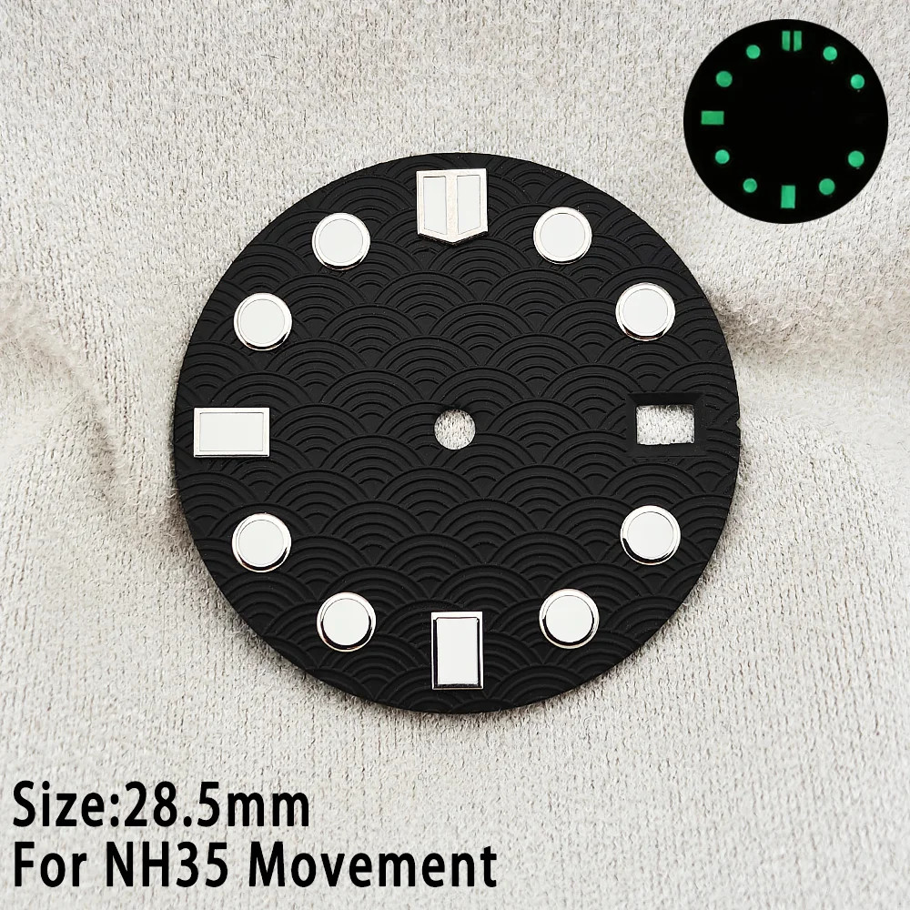 28.5mm Fish Scale NH35 Dial with Date Window C3 Luminous Red Watch Parts