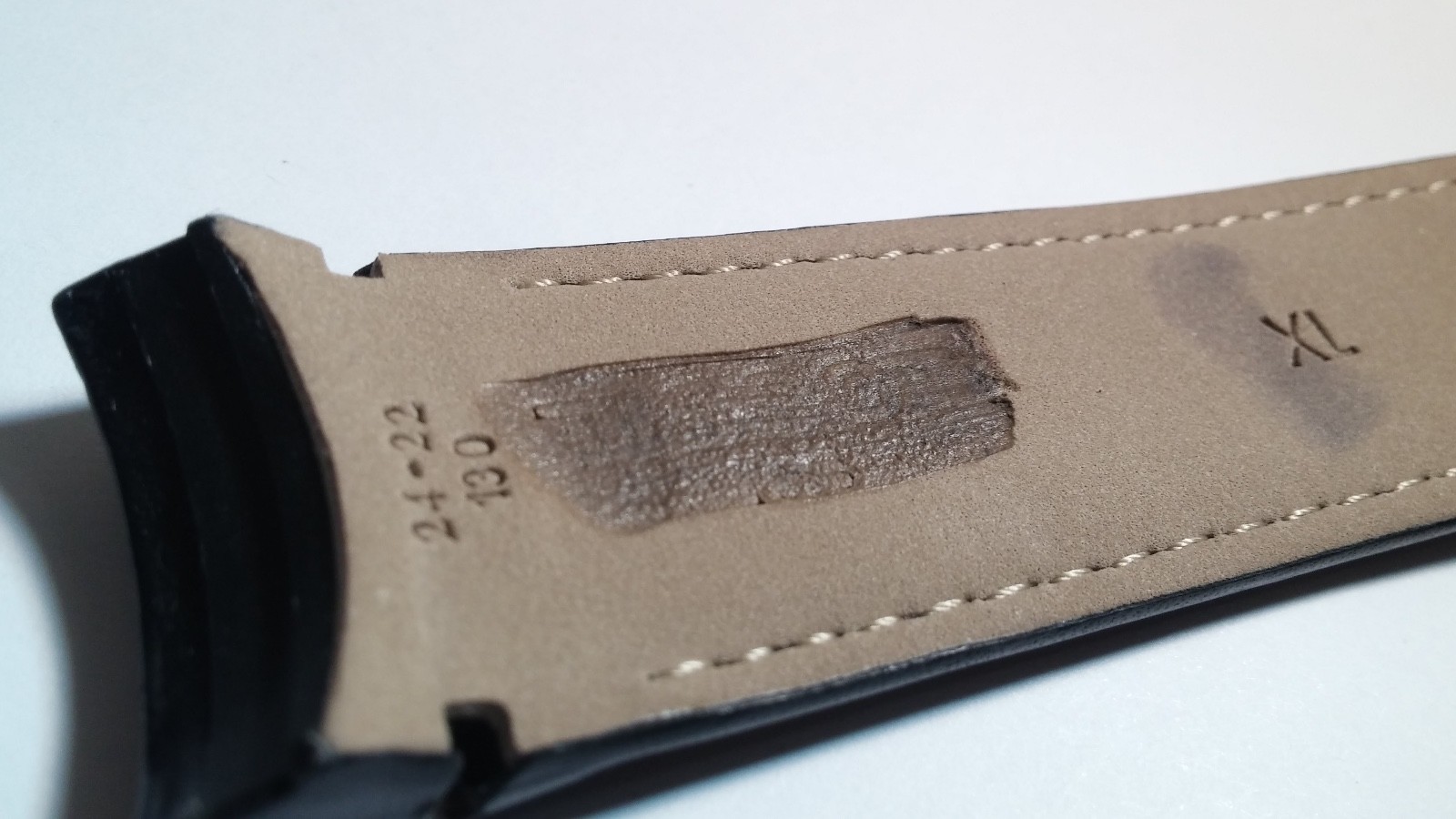 Tissot band/strap Black leather with orange stitch, curved ends, Genuine 24/22mm