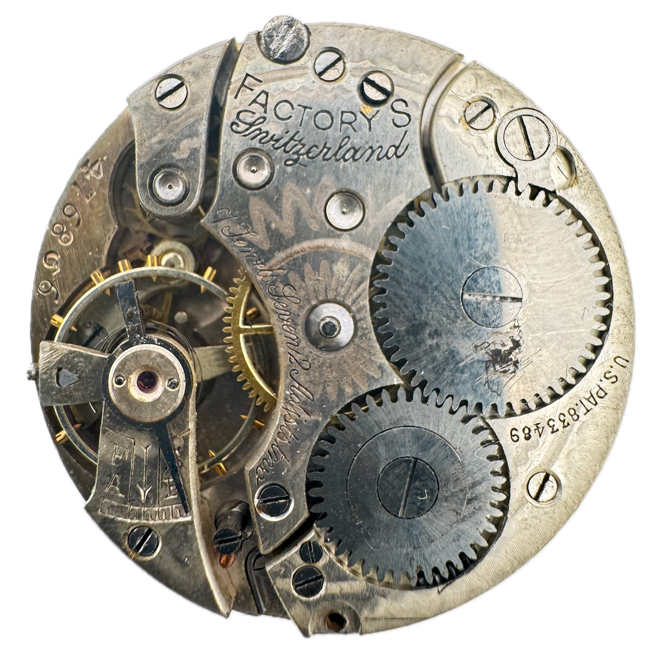 Antique 27.5mm Everett Private Label Mechanical Pocket Watch Movement Swiss 7J