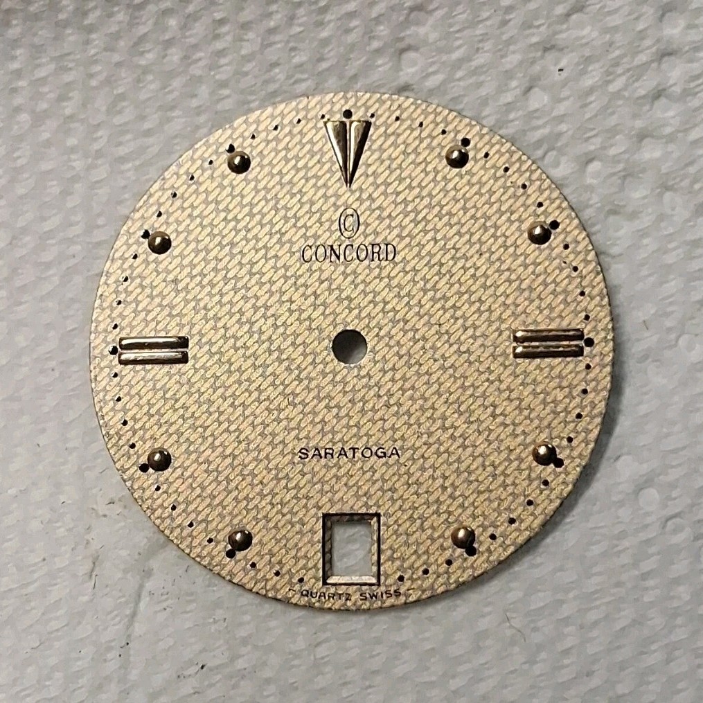 Concord Saratoga Gold Textured Watch Dial Face, Date Window, Hour Marks