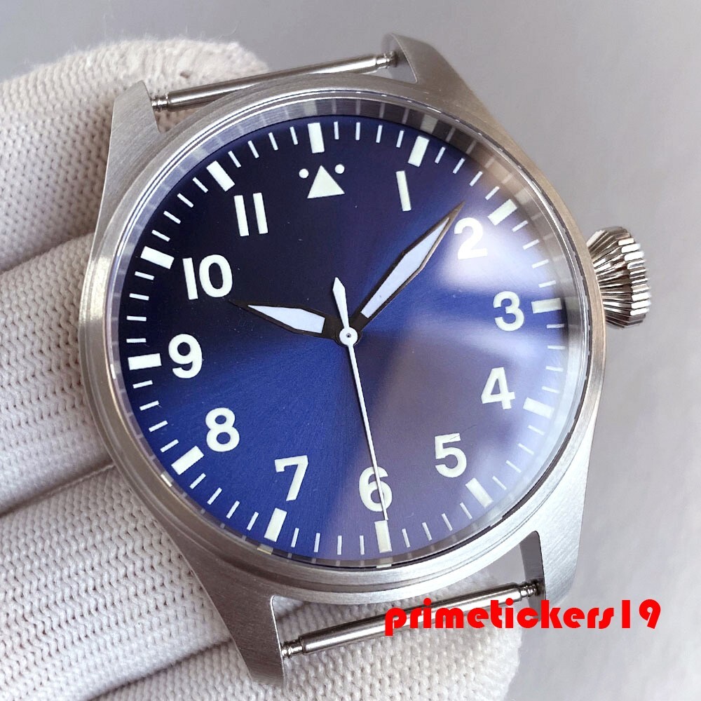 43mm Pilot Watch Case+Dial Hands Set Sapphire Fit NH35 ETA2824 PT5000 Clear Back