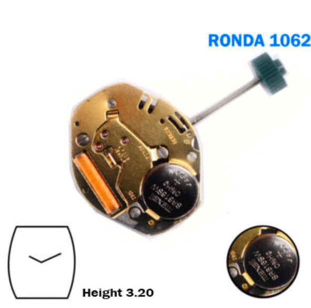 RONDA 1062 Swiss Quartz Movement- 3 Hands-W- 2 Hands-Height:3.20mm-Wihtout Disk.