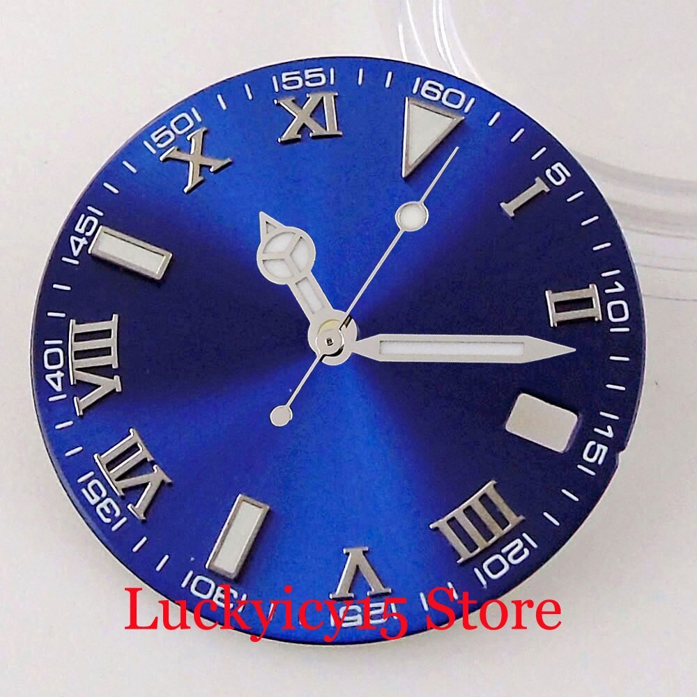 Bliger New Sterile 29MM Blue Sunburst Dial Date Window Raised Marks Fit NH35A