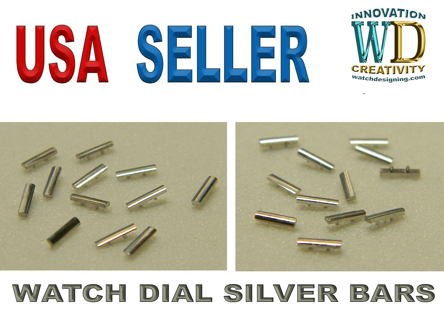 Watch Dial Hour SILVER Markers Numerals Rectangular Bars 2.5mm & 2.0mm index