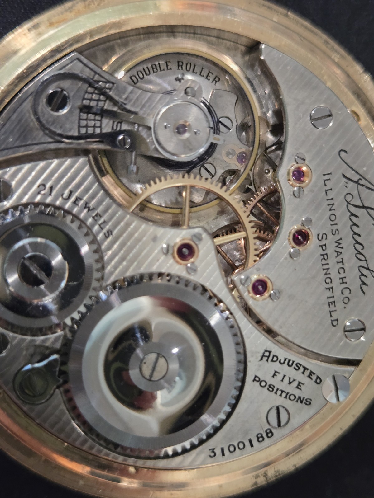 1917 Illinois A. Lincoln 16S 21 Jewels Railroad Pocket Watch Movement Runs